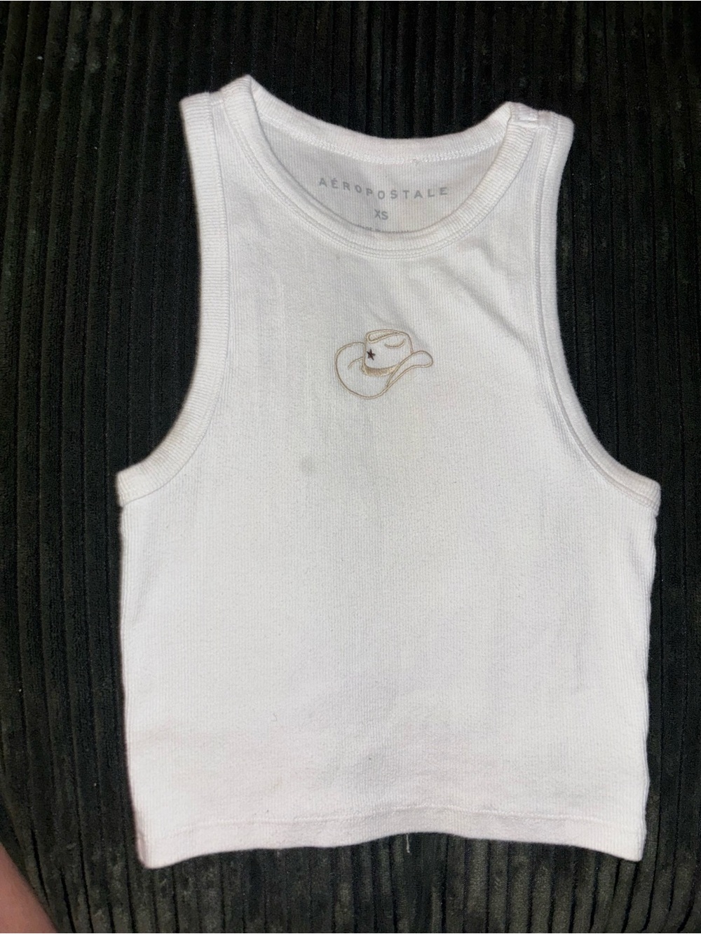 Aeropostale White Tank Top with Embroidered Cowboy Hat